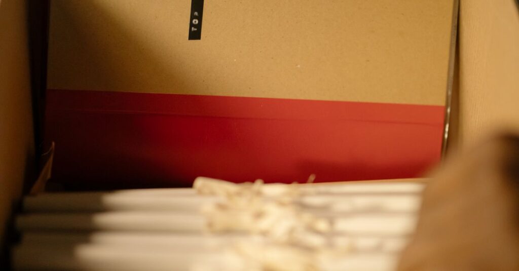 Inspecting a top-secret file within a secure, organized box of documents.